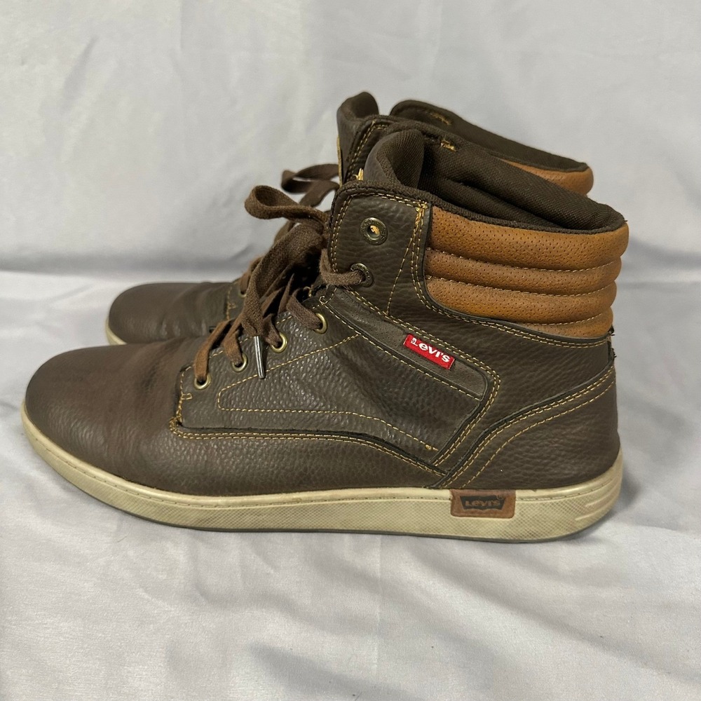 Levis Mens Size 13 Brown High Top Sneakers Synthetic Leather Boots - Picture 5 of 16